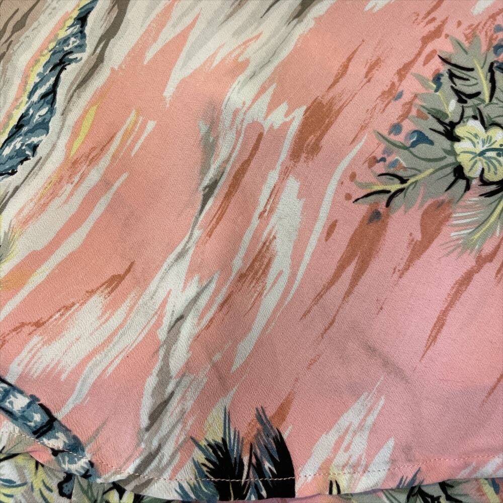 Vintage Kauaiana Palm Print Trumpet Style Maxi Dress Pink Gray White Small - Picture 6 of 13